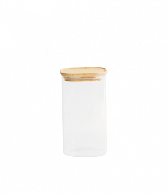 Square Glass and Bamboo Storage Canister