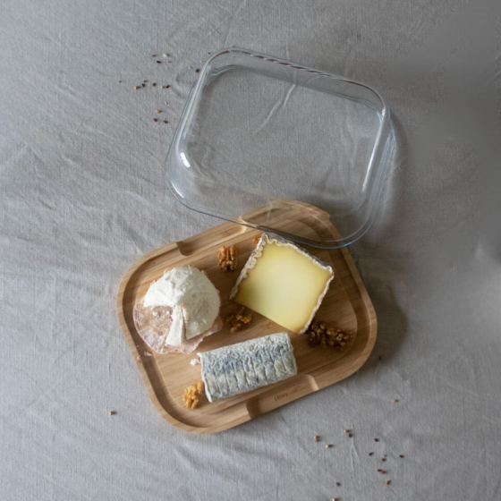 Boîte à Fromage en Verre et Bambou