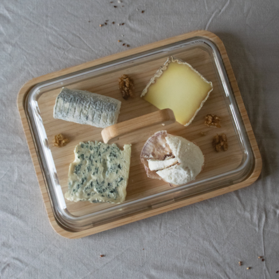 Glass and Bamboo Cheese Board