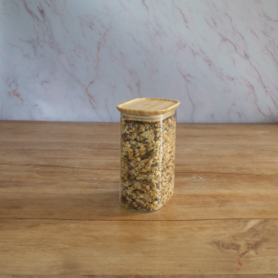 Rectangular Glass and Bamboo Storage Canister