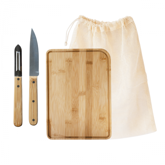 Chef-Set: 1 Schneidebrett 28 X 20 Cm, 1 Kochmesser (Eco), 1 Schälmesser, 1 Gemüsemesser