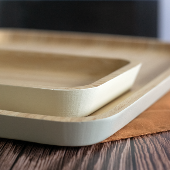 Bamboo tray with cream bevelled edges