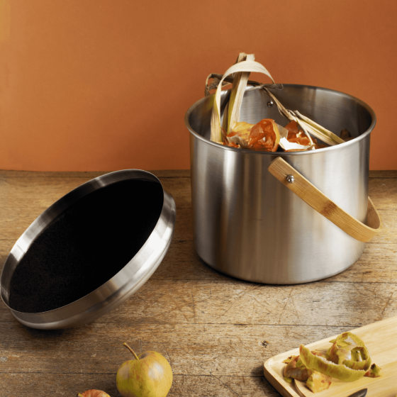 Seau à Compost d'intérieur en Inox avec Filtre Anti-Odeurs - 7 L