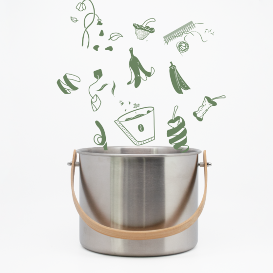 Seau à Compost d'intérieur en Inox avec Filtre Anti-Odeurs - 7 L