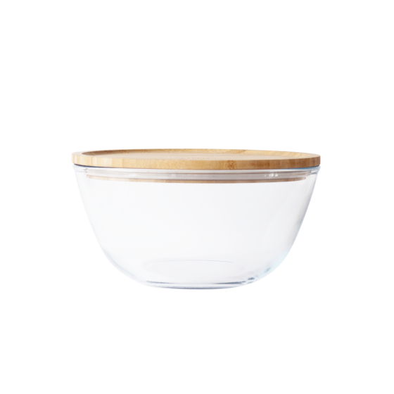 Round glass bowl and bamboo lid