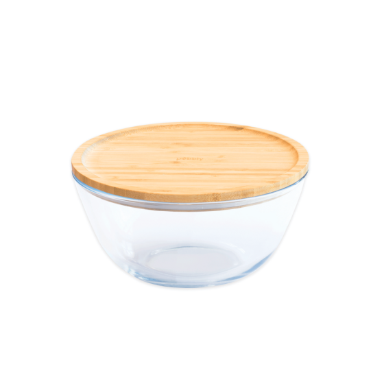 Round glass bowl and bamboo lid