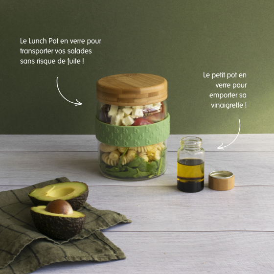 To Go-Mittagesset: Glas- Und Bambusgefäß Und Kleiner Saucengefäss