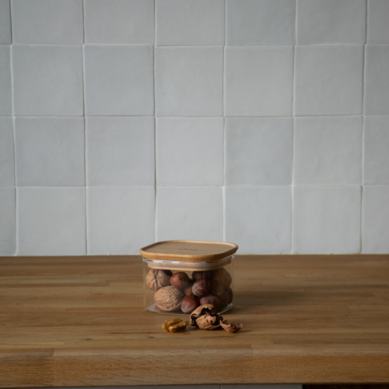 Square Glass and Bamboo Storage Canister