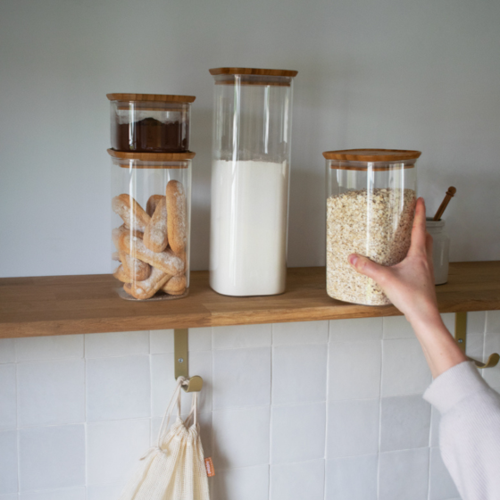 Quadratischer Glasbehälter Mit Bambusdeckel - 500 ml