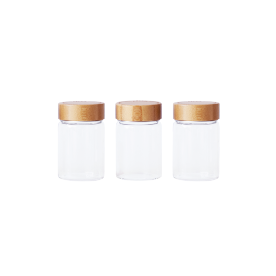 3Er-Set Runden Mini-Gläsern Aus Glas Und Bambus
