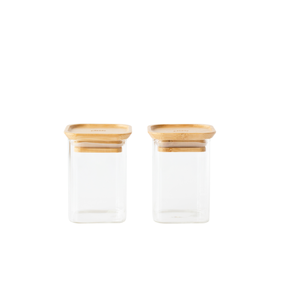 Set of 2 square glass/bamboo boxes