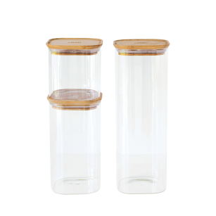 Set of 3 square glass storage jars