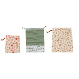 3Er-Set Bio-Baumwoll-Bulkbeutel Mit Kordel (1 Bulkbeutel + 1 Gemüsetasche + 1 Brottasche)
