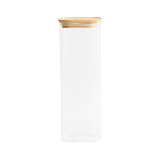 Boîte de Conservation Carrée en Verre et Bambou