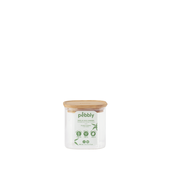 Boîte de Conservation Carrée en Verre et Bambou