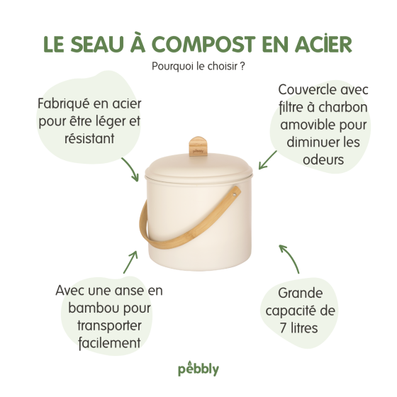 Seau à Compost d'intérieur en Acier avec Filtre Anti-Odeurs - 7 L