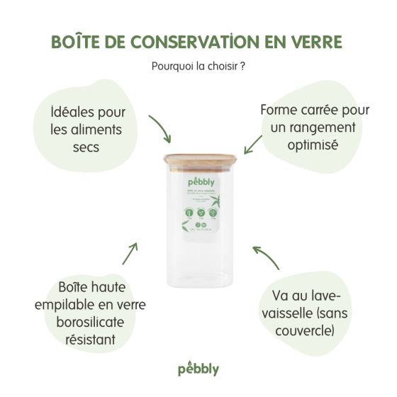 Boîte de Conservation Carrée en Verre et Bambou