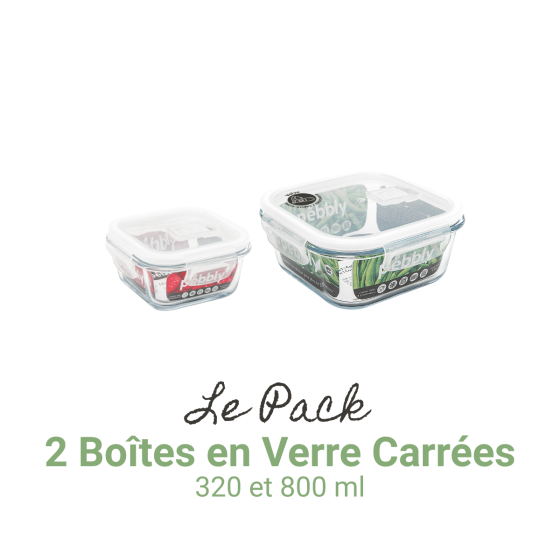 2 quadratische Glasbehälter (320 und 800 ml)