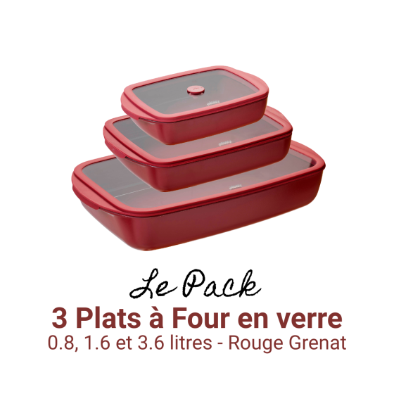 3 Glas-Auflaufformen – Granatrot