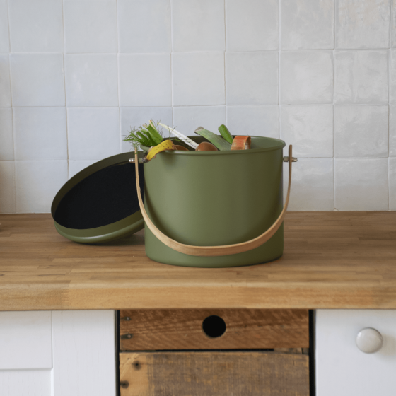 Kompostset: Eimer (3,5 l, Olive) + Filter + Biobeutel