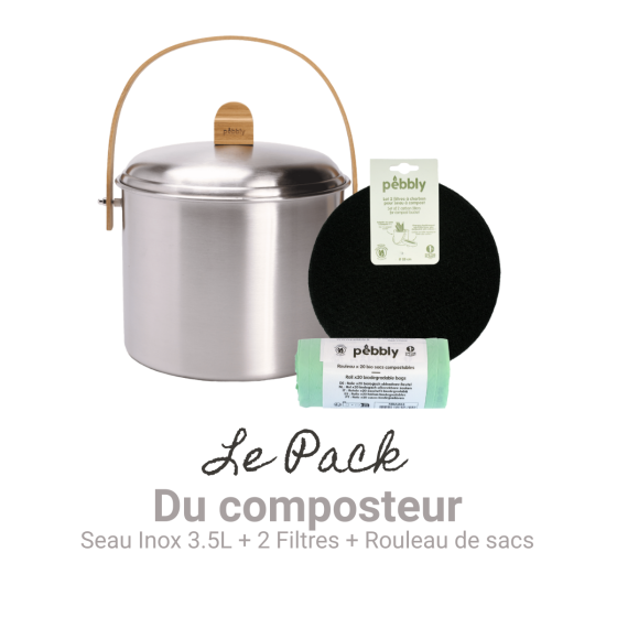 Coffret Compost : Seau (Inox 3.5L) + Filtres + Bio Sacs